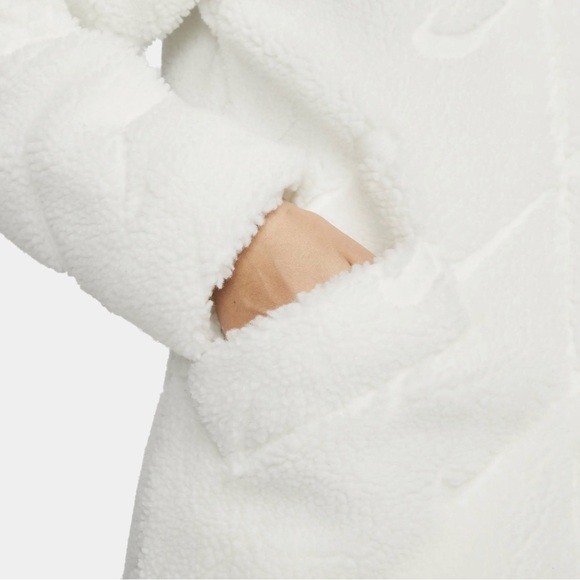 Nike Sportswear NWT White Icon Clash Long Sherpa Jacket Womens Size Large - Picture 7 of 14